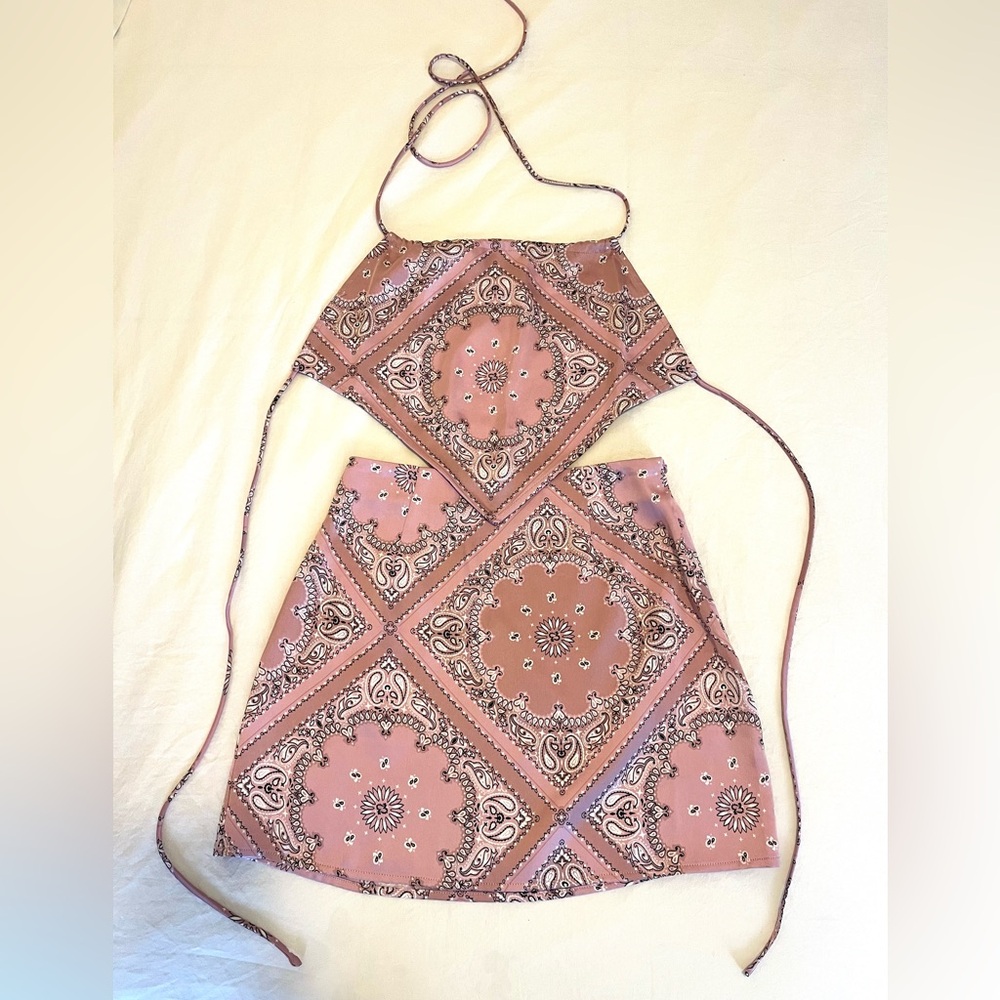 Pink/Purple Paisley Western Two-Piece Tank and Skirt Set